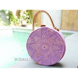 unique circle handbag rattan syntethic purple